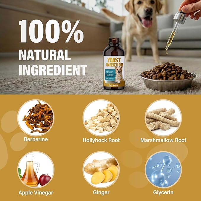 Yeast Infection Treatment for Dogs, Dog Anti Yeast Drops Treatment, Natural Dog Ear Yeast Infection Treatment Supports Immune System & Skin Microbiome