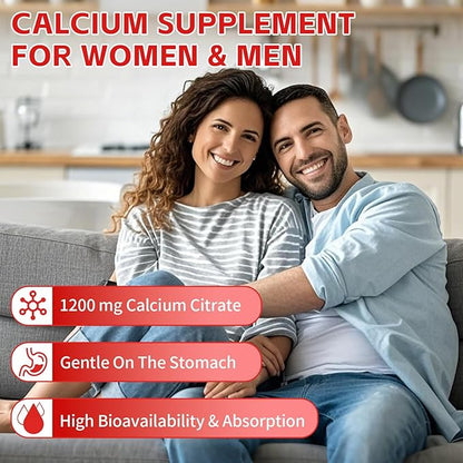 Calcium Citrate Gummies 1200mg, Chewable Calcium Supplement for Women & Men, Sugar Free Calcium for Bone, Muscle & Immune Support, Gluten Free, Vegan, Non-GMO, Strawberry Flavor, 120 Count