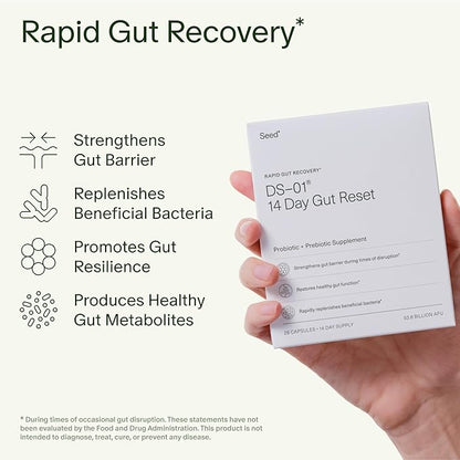 Seed 14 Day Gut Reset - Prebiotic and Probiotic for Women & Men - Digestive Health, Gut Health, Rapid Gut Recovery, Bloating & Constipation Relief - Vegan & Shelf-Stable - 28 Capsules (14-Day Supply)