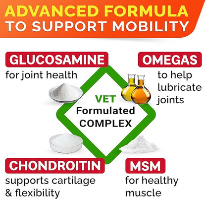 Senior Advanced Glucosamine Chondroitin Joint Supplement for Dogs - Hip & Joint Pain Relief Pills - Large & Small Breed - Hip Joint Chews Canine Joint Health - Chews Older Dogs - Chicken Flavor-120Ct