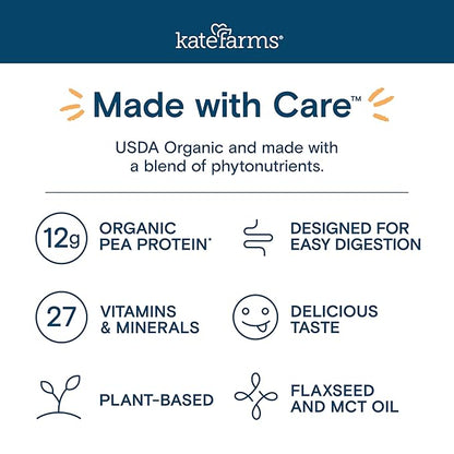 KATE FARMS Organic Plant Based Pediatric 1.2 Sole Source Vanilla Nutrition Shake,12g of protein,27 Vitamins and Minerals,Meal Replacement Drink for Kids,Non-GMO,8.45 Fl oz,(Pack of 24)