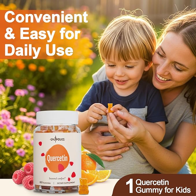Quercetin 500mg Gummies for Kids, with Bromelain, Vitamin C & D3, Stinging Nettle & Licorice, Seasonal Balance & Body Defenses, Vegan, 60 Gummies