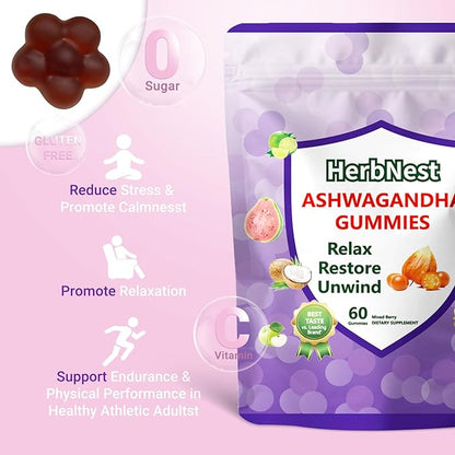 Ashwagandha Gummies & Vitamin D Gummy for Men & Women Tropical Flavor Vegan, Non-GMO, & Gluten Free Supplement 60 Count （ Individually Wrapped）