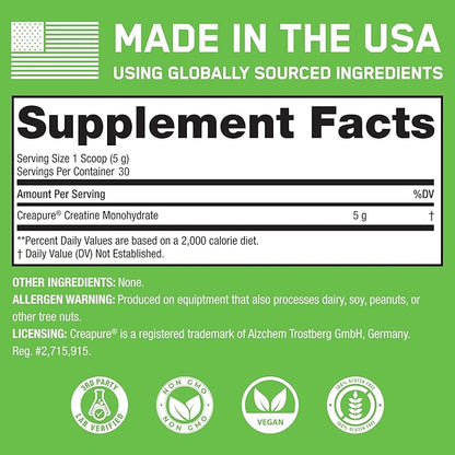 SteelFit Creapure Creatine Monohydrate Powder - German Micronized Creatine Powder for Men & Women - Gym Workout Nutritional Supplements for Muscle Gain, Brain Health & Strength Building, 30 Servings