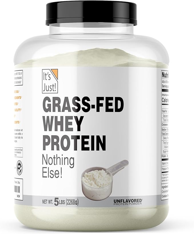 It's Just! - 100% Whey Protein Concentrate, Grass-Fed Pasture Raised, Made in Australia, RBST/rBGH Hormone Free, Premium WPC-80, No Added Flavors (Grass-Fed Unflavored, 5 Pound)