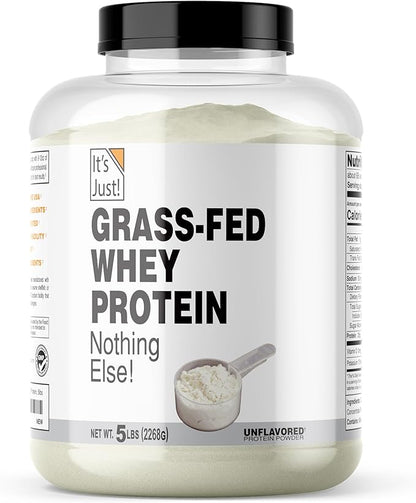 It's Just! - 100% Whey Protein Concentrate, Grass-Fed Pasture Raised, Made in Australia, RBST/rBGH Hormone Free, Premium WPC-80, No Added Flavors (Grass-Fed Unflavored, 5 Pound)