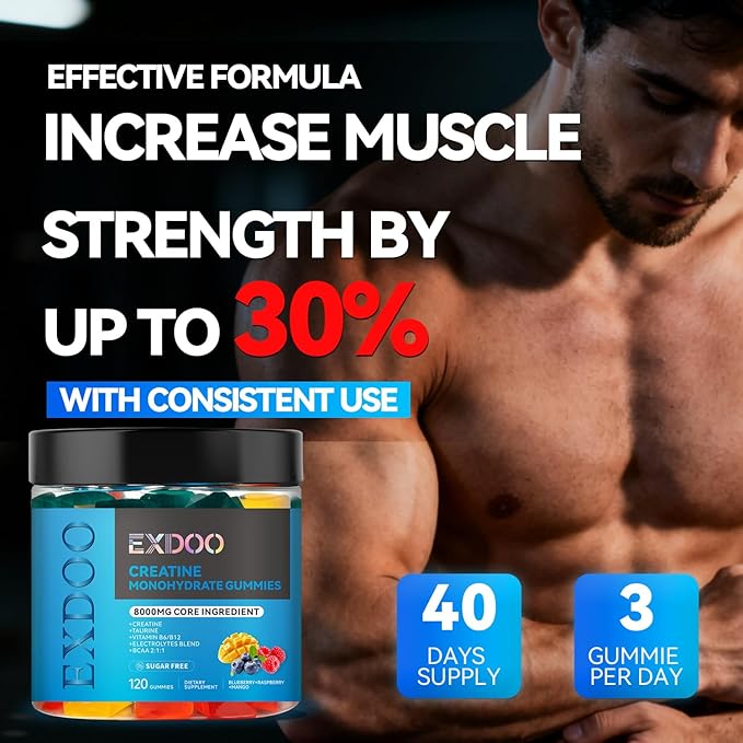 Creatine Monohydrate Gummies Complex 8000mg for Men and Women Creatine with Taurine BCAA Electrolyte for Strength Energy&Muscle Support Pre-Workout Gummies Sugar Free 120pcs