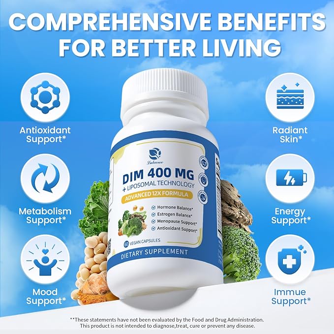 Lukaree DIM Supplement 400MG for Women - 12 in 1 Liposomal Dim Capsules- with Black Cohosh, Soy Isoflavones & Alpha Lipoic Acid, Vegan, 60 Ct.