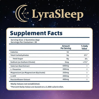 LyraSleep - Natural Sleep Gummies | Fall Asleep Gently in 30 Minutes - Help You Enjoy Restful Sleep 60 Count