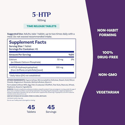 Natrol 5-HTP 100mg, Dietary Supplement Helps Support a Balanced Mood, 90 Time Release Tablets, 22-45 Day Supply