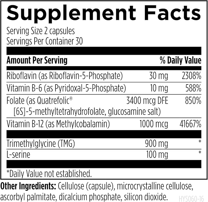Designs for Health Homocysteine Supreme - Methylated B Vitamins with Riboflavin, B6, B12, Folate, L-Serine & TMG for Brain Support & Heart Health - Methylated Multivitamin (60 Capsules)