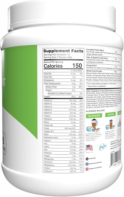 N53 Lean1 Meal Replacement Protein Powder, Cafe Latte Flavor, 15 Serving tub, No Sugar Added