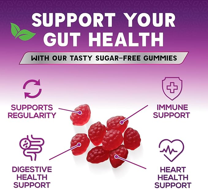 Fiber Gummies 4g Per Serving - Sugar Free Fiber Gummy Supplement for Adults, Daily Prebiotic Gummy Digestive Support - Plant Based Chews, Prebiotics Supports Regularity & Digestion - 60 Gummies
