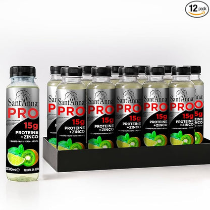 Sant'Anna PRO Functional Protein Drink – Green Fruits & Mint, 11.15 Fl Oz (12-Pack) | 15g Protein + Zinc | No Sugar | Clear Water | Crafted with Sant’Anna Alpine Water | BPA-Free | No Preservatives