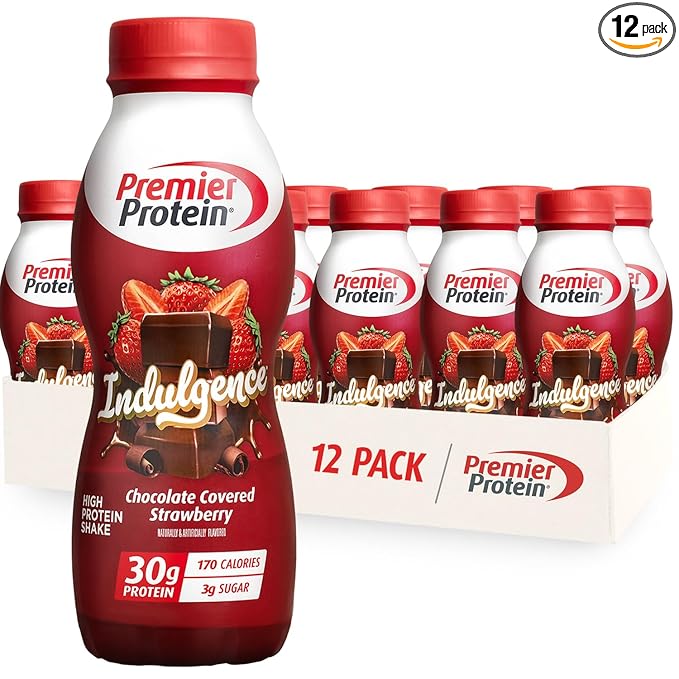 Premier Protein Shake INDULGENCE, Chocolate Covered Strawberry, 30g Protein, 170 Calories, 3g Sugar, 11.5 fl oz, 12 Pack (Packaging May Vary)