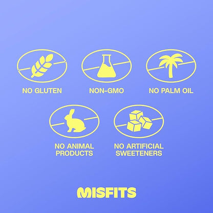 Misfits Vegan Protein Bars - Chewy Cookie Dough | Nutrition Bars - 15g Protein, 1g Sugar, Plant-based, Low Carb, Non-GMO, Gluten Free Snacks | Pack of 12