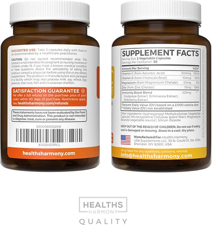 Vitamin C Immune Support Supplement - Immune Boost Blend with Elderberry Vitamin C and Zinc for Daily & Seasonal Support - Magnesium Zinc Vit C & D and Herbal Defense Complex (1 Month Supply)