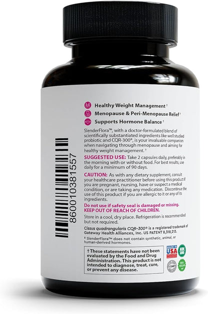 SlenderFlora - Menopause Probiotic Supplement | Weight Management, Hot Flashes, Night Sweats, Bloating | 70 Billion CFU | Gluten, Soy & Dairy Free | 60 Ct, Pack of 3