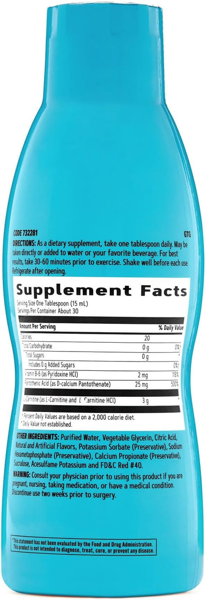 GNC Total Lean Triple Strength L-Carnitine Liquid | Supports Fatty Acid Metabolism and Helps to Fuel Muscle Recovery, Sugar Free | Fruit Punch | 16 fl.oz
