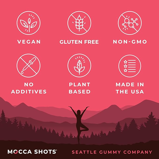 SGC Highest Concentration 100 mg Caffeine per Gummy, 2 Gummies per Pack, 12-Pack Mocca Shots Raspberry Chocolate Plant-Based Instant Energy with Herbal nootropics