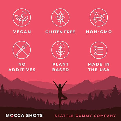 SGC Highest Concentration 100 mg Caffeine per Gummy, 2 Gummies per Pack, 12-Pack Mocca Shots Raspberry Chocolate Plant-Based Instant Energy with Herbal nootropics