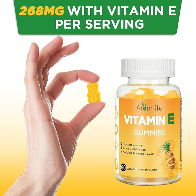 Aromlife Vitamin E 400 IU Gummies for Immune, 268mg Per Serving Vitamin E Gummies for Women and Men Skin Glow & Cell Wellness, 60 Count Pineapple Flavor Sugar-Free Gluten-Free