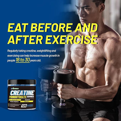 inGreens Creatine Monohydrate Gummies 6g per Serving, Sugar Free Creatine Supplements for Men & Women, Chewable Creatine for Muscle Growth, Strength, Energy & Recovery, Gluten Free, 120 Count