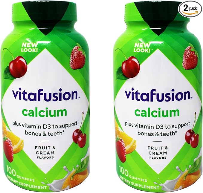 VitaFusion Calcium 500 mg Dietary Supplement Gummies Natural Fruit and Cream Flavors - 100 ct, Pack of 2