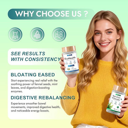 Dulave Gut Health & Spirulina Chlorella Bundle – Probiotics, Digestive Enzymes & Greens – Supports Digestion, Energy, Immune Health – Non-GMO(1 Set)