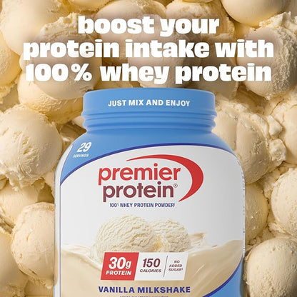 Premier Protein Powder, Vanilla Milkshake, 30g Protein, 1g Sugar, Gluten Free, No Soy, 40.2 oz (29 Servings)