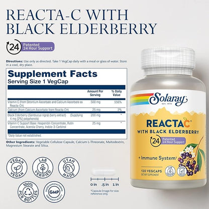 SOLARAY Reacta-C + Elderberry 500 mg VCapsules 120 Count