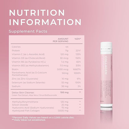 Swedish Collagen Deluxe | 12,500 mg Hydrolyzed Marine Collagen Liquid Supplement - 60 x 25 ml Daily Shots (2 Pack, 30 in Each) | Hyaluronic Acid, Biotin and Vitamin C for Hair, Skin, Nails and Joints