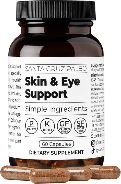 Santa Cruz Paleo Skin & Eye Capsules, Simple Daily Formula for Skin Appearance & Eye Routine, Clean Ingredients, Gluten Free, Keto & Paleo Friendly, 60 Capsules