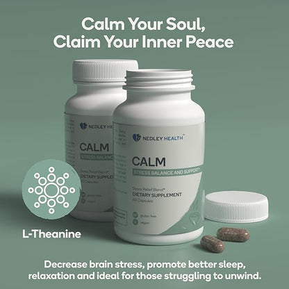 Calm - Natural Stress Relief & Mood Support Supplement - Ashwagandha, Lemon Balm, L-Theanine - 60 Vegan Capsules (Calm)