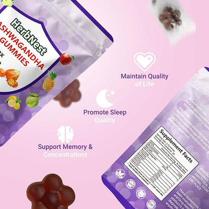 Ashwagandha Gummies & Vitamin D Gummy for Men & Women Tropical Flavor Vegan, Non-GMO, & Gluten Free Supplement 60 Count （ Individually Wrapped）