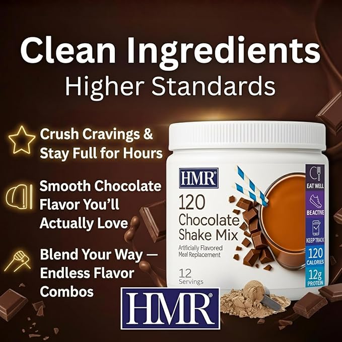 HMR 120 Shake Meal Replacement Powder | Chocolate Shake Mix to Support Healthy Weight Loss | 12g of Protein | Nutritional Drink | Low Calorie Food | 2 Pack (choc/choc), 12 Servings Each