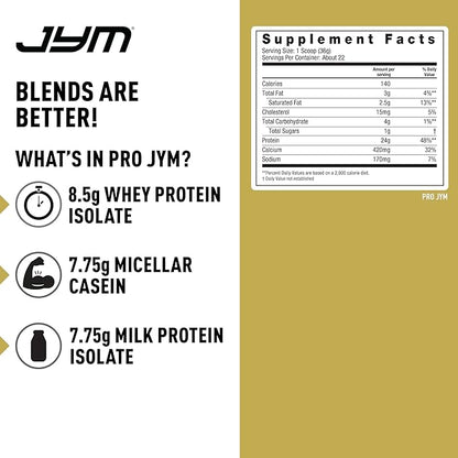 JYM Supplement Science Pro JYM Rocky Road Protein Powder - Whey Protein Isolates, Casein, & Milk Protein, Lean Muscle Building for Men & Women, 22 Servings