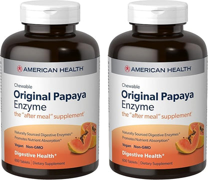 American Health Enzymes Chewable Original Papaya Enzyme 600 Tablets - Pack of 2