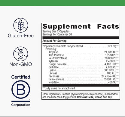 Metagenics SpectraZyme Enzyme Complex - Plant-Based Digestive Enzymes for Protein, Fat & Carbohydrate Breakdown - Supports Indigestion, Bloating & Colon Health* - Gluten-Free, Vegan - 60 Capsules