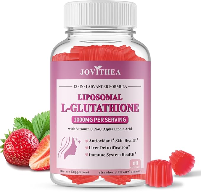 Liposomal Glutathione Gummies 1000mg, High Absorption Glutathione Supplement with Vitamin C, NAC, Milk Thistle for Skin Health, Liver Detox & Immune, Vegan, Sugar Free, Strawberry Flavor, 60 Count