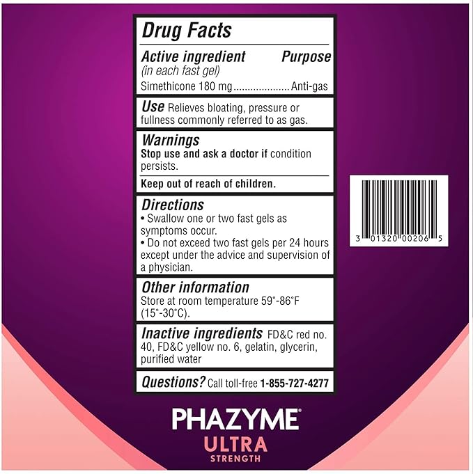 Phazyme Ultra Strength Gas and Bloating Relief, 180 Mg Simethicone, 12 Fast Gels, Pack of 3
