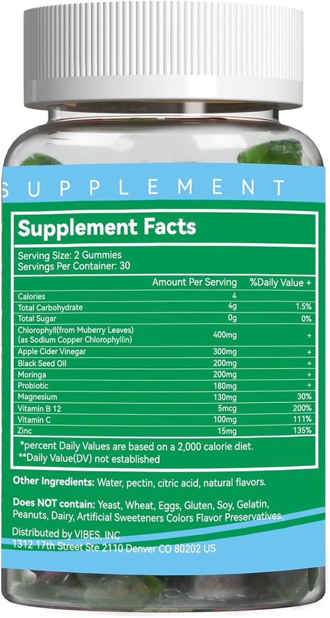 2 Pack Chlorophyll Gummies for Body Odor Deodorant*, Sugar Free Chewable Chlorophyll for Immune Support Women Vegan,120 Count