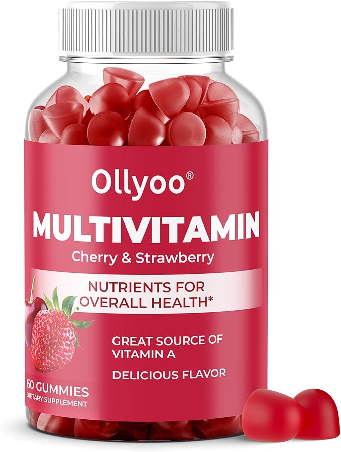 Adult Multivitamin Gummies for Men & Women, Vitamins A, C, D, E, B6, B12, Biotin, Folic Acid, Cherry & Strawberry Flavor, Supports Overall Health, 60 Count