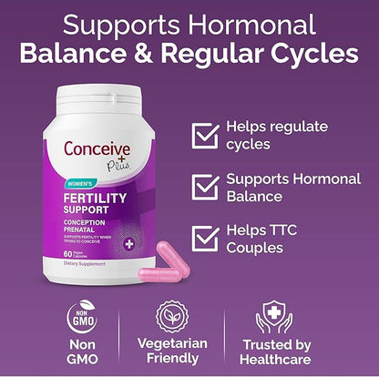 CONCEIVE PLUS Womens Fertility Support – Prenatal Multivitamin for Trying to Get Pregnant – Conception Blend, Hormonal Balance, Folate, Zinc, Thiamin, Riboflavin, Biotin – Non-GMO, Vegan – 30 Days