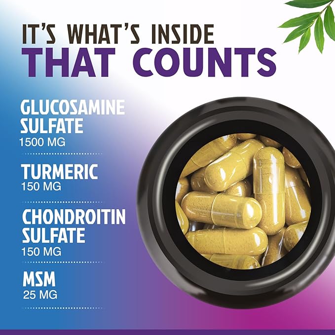 Glucosamine Chondroitin MSM Complex - 3X Strength Joint Support Supplement with Glucosamine Sulfate, Turmeric, Boswellia - For Cartilage, Mobility & Flexibility - Bottled in USA, 60 Capsules