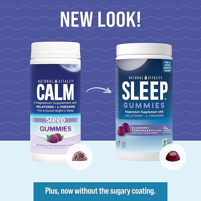 Natural Vitality Sleep Gummies, Magnesium Supplement with Melatonin and L-Theanine, Vegan, Gluten Free, Helps The Body Ease Into Sleep, Blueberry Pomegranate 120 Count (Pack of 2)