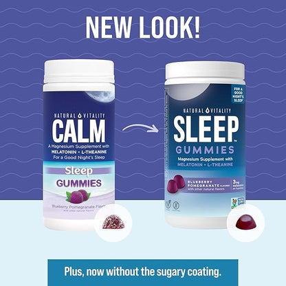 Natural Vitality Sleep Gummies, Magnesium Supplement with Melatonin and L-Theanine, Vegan, Gluten Free, Helps The Body Ease Into Sleep, Blueberry Pomegranate 120 Count (Pack of 2)