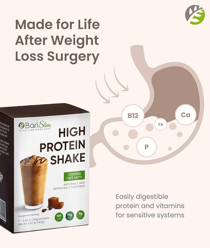 BariSlim High Protein Shake - Delicious & Nutritious Meal Replacement Shake - Low Sugar & Carb - Formulated for Bariatric Patients & Post-Weight Loss Surgery Support | Carmel Caffe Latte (9 oz)