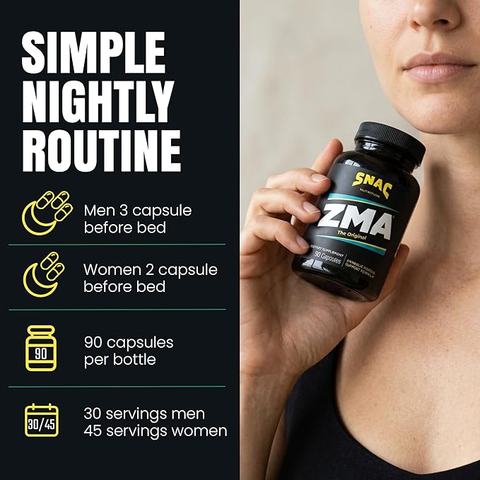 SNAC ZMA The Original Sleep & Recovery Supplement - Supports Muscle Recovery, Restful Sleep, Relaxation, Stress Relief and Immune Support with Magnesium, Zinc & Vitamin B6, 90 Veggie Capsules, 2 Pack