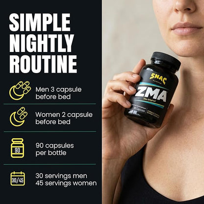 SNAC ZMA The Original Sleep & Recovery Supplement - Supports Muscle Recovery, Restful Sleep, Relaxation, Stress Relief and Immune Support with Magnesium, Zinc & Vitamin B6, 90 Veggie Capsules, 2 Pack